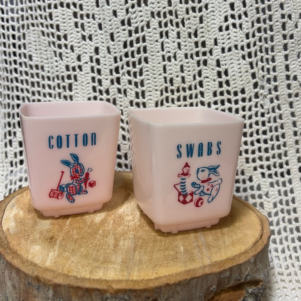 Vintage “ Clarolyle Co. Pink Cotton and Swabs Holders made in USA